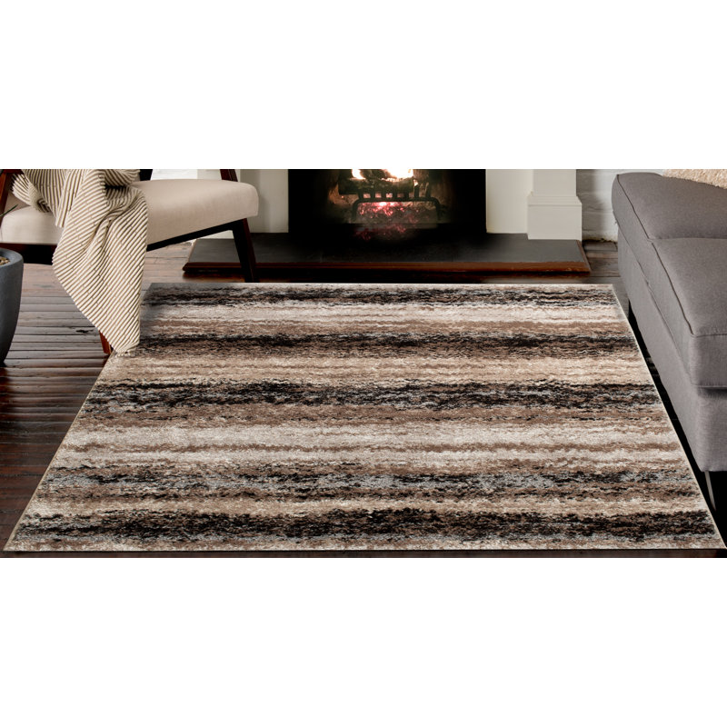 Latitude Run Jayesh Striped Off White/Black/Brown Area Rug Wayfair